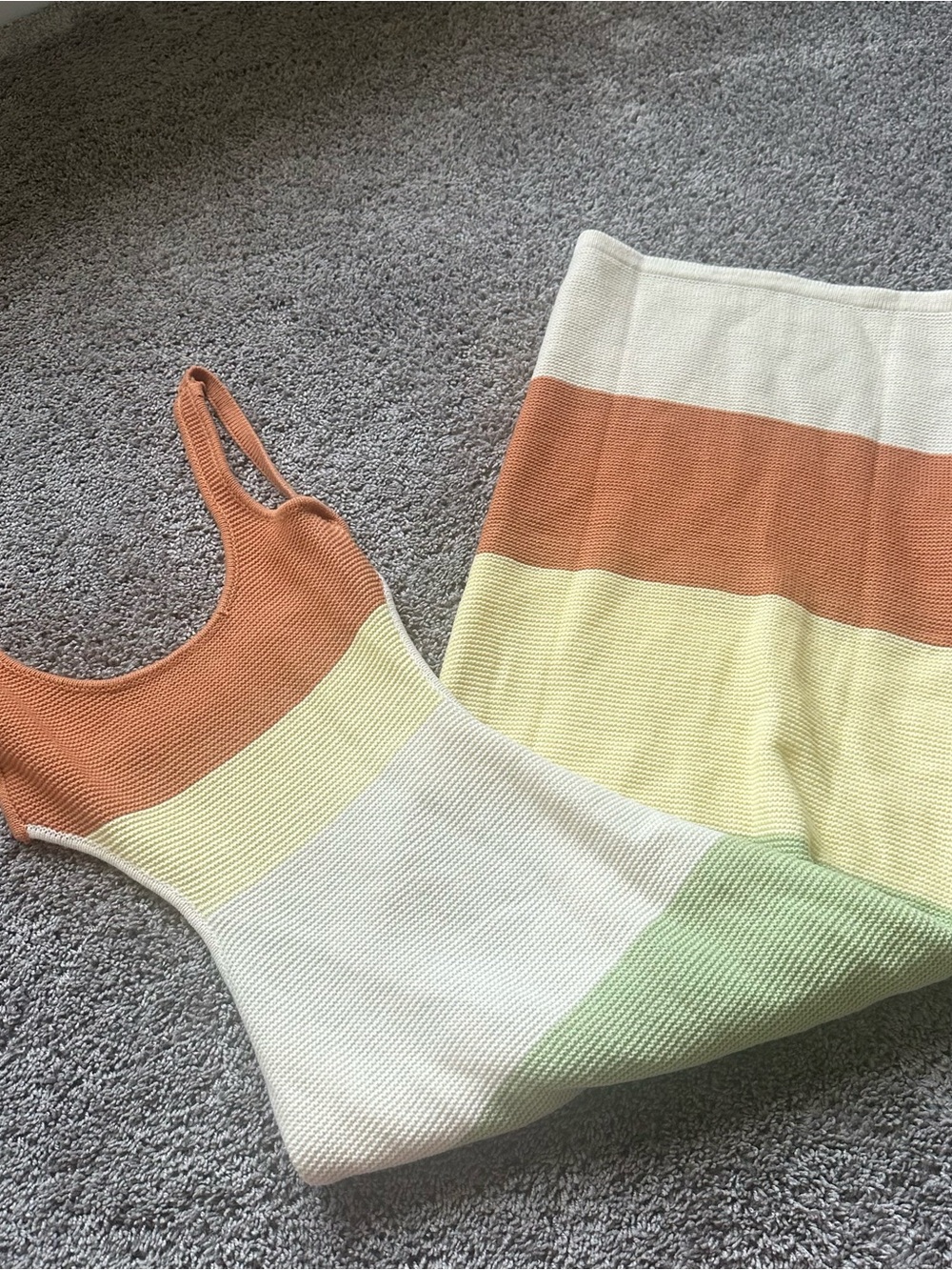 Striped Knit Maxi Dress in Rust, Cream, Yellow & Mint